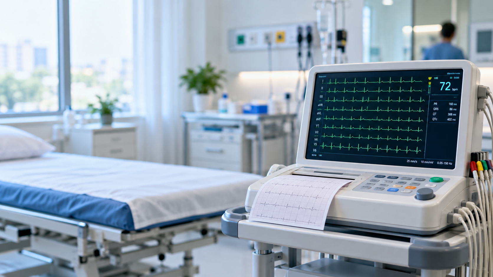 ECG monitor in a bright clinic